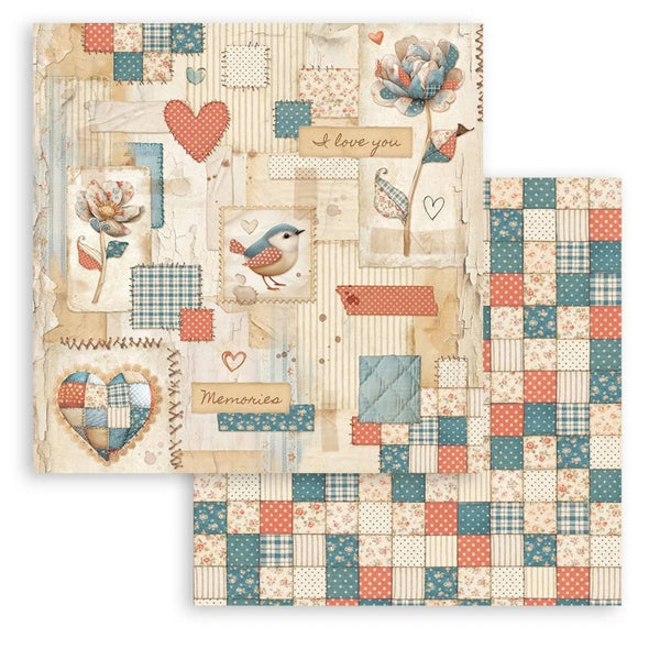 Set of two patterned paper sheets with decorative elements on a white background