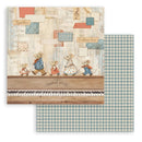 Sheet music with teddy bear illustrations and a checkered pattern on a white background