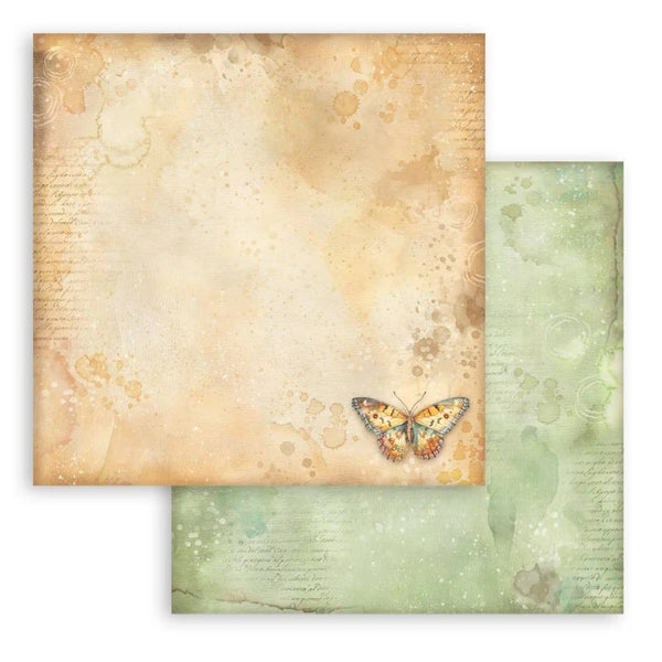 Two pieces of textured paper with a butterfly design on a white background