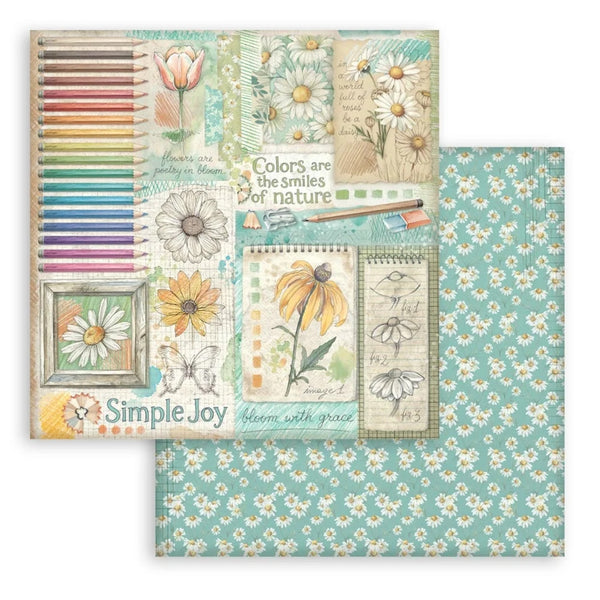 Collection of floral and nature-themed stationery items with 'Simple Joy' branding.