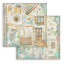 Decorative paper sheet with garden-themed design featuring flowers, a window, and text.