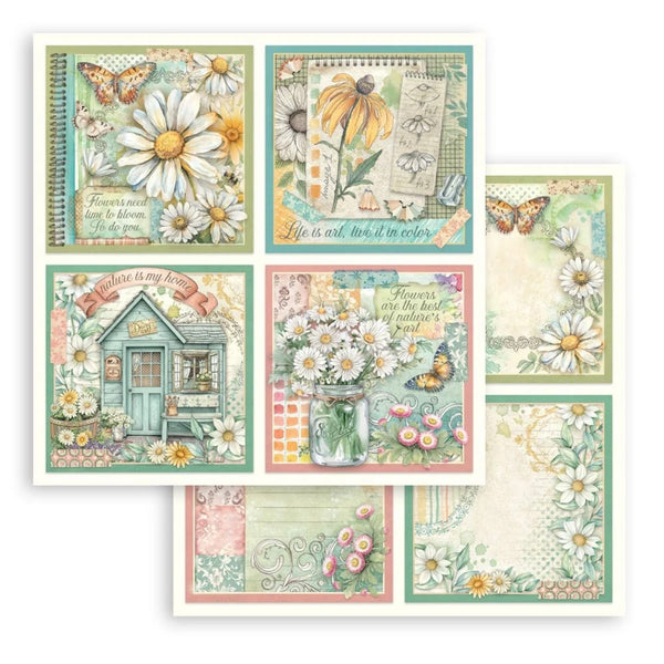 Set of floral-themed notebooks with various designs on a white background