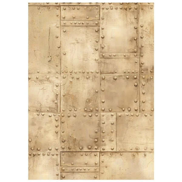 Beige metal panel with rivets on a white background