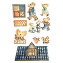 Set of decorative mouse figurines with a house and other items on a white background