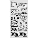 Stencils with baby-themed illustrations on a white background