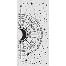 Decorative panel with celestial design featuring a moon and stars on a white background