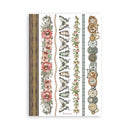 Decorative border with floral, butterfly, and clock designs on a white background