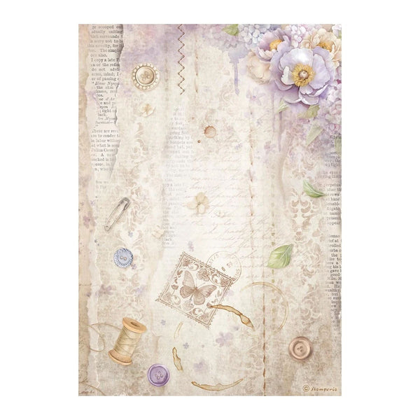 Stamperia Rice Paper Sheet A4 - Quiet Days Sewing