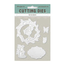 Set of white cutting dies with decorative elements on a beige card, featuring Stamperia branding.