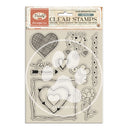 Clear stamps with heart and arrow designs on a Stampperia packaging.