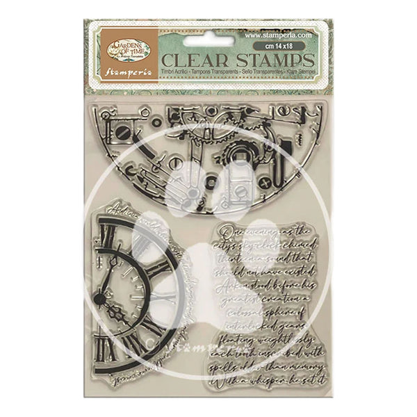 Clear stamps with vintage design on a white background