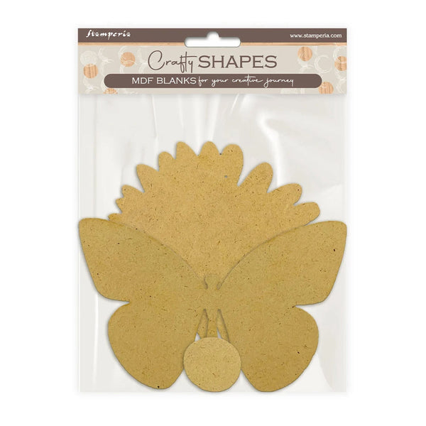 Packaged craft shapes with butterfly design on a white background