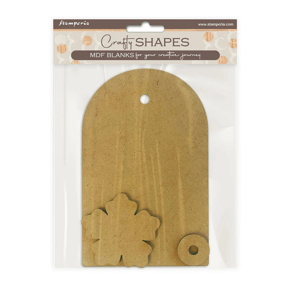 Package of Craft Shapes MDF Blanks with a leaf design on a white background