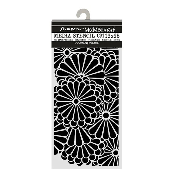 Stamperia Media Stencil with floral pattern on a white background