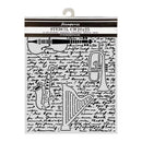 Framperia stencil with musical instruments and text on a white background