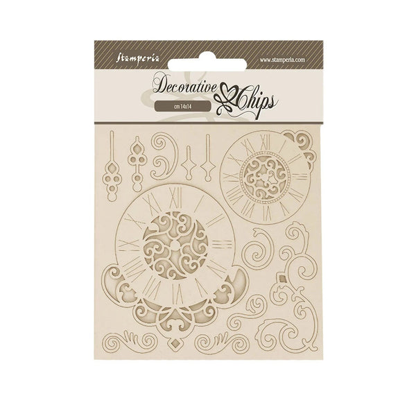 Stamperia Decorative Chips - Quiet Days Clock & Swirls
