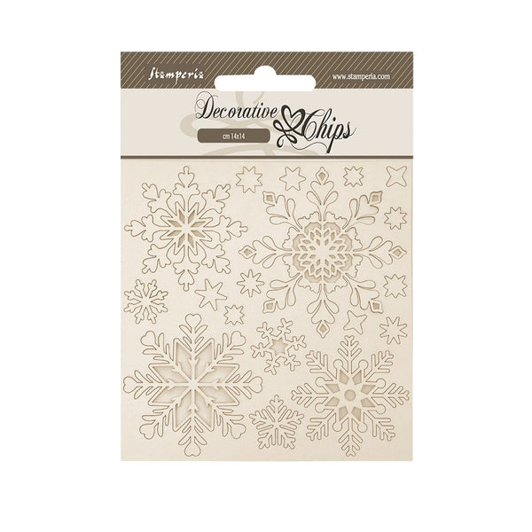 Stamperia Decorative Chips 5.51" x 5.51" - The Owl's House Snowflakes