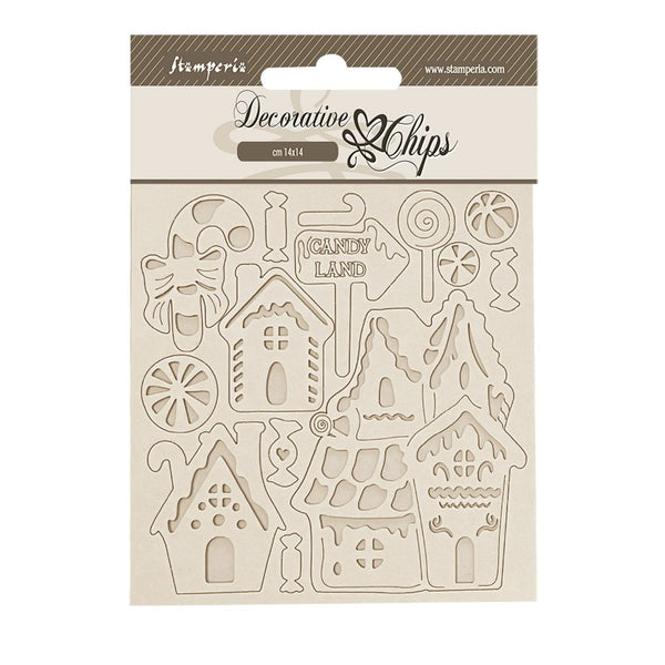 Stamperia Decorative Chips 5.51"x 5.51" - Candy Christmas Marzipan Houses