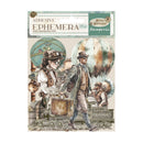 Steampunk-themed adhesive ephemera with people and balloons on a white background