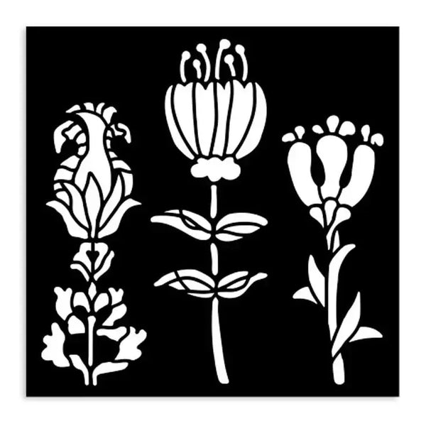 Stamperia Thick Stencil 4.72" ‚àö√≥ 4.72" - Furry Friends Stylised Flowers