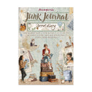 Stamperia Junk Journal Secret Diary packaging with illustrations of people and travel-themed elements.