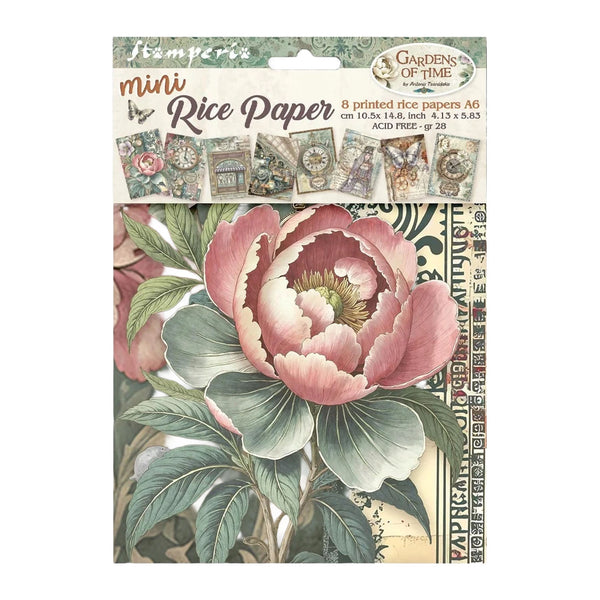 Packaging of Stampin' Up! mini rice paper with floral design and product details.