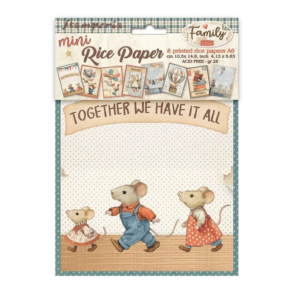 Packaging of mini rice paper with illustrated mice on a white background