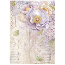 Decorative card with pastel flowers and lace on a white background