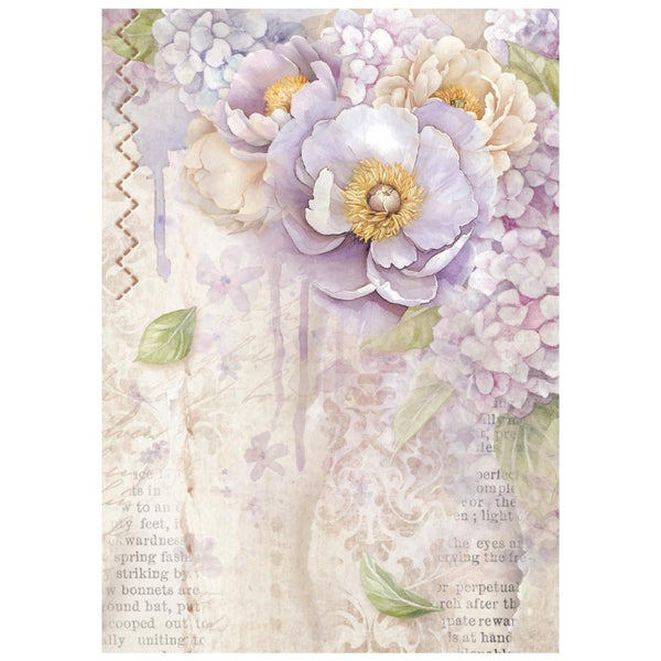 Decorative card with pastel flowers and lace on a white background