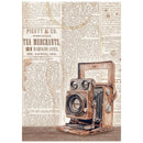 Vintage camera on a background of old newspaper text