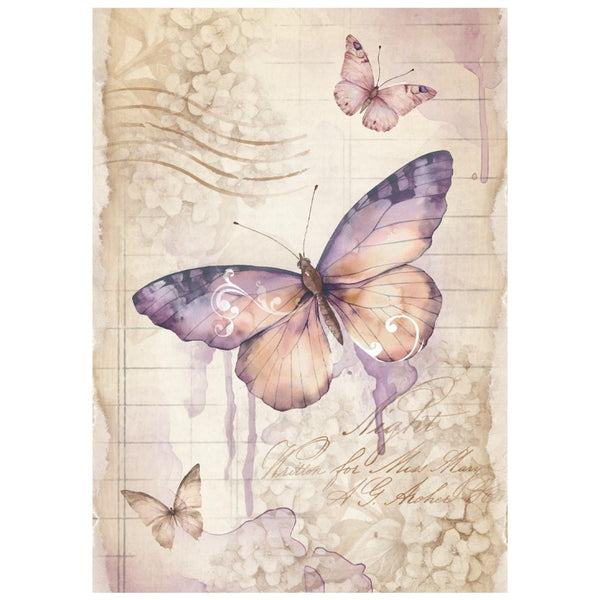 Butterfly design on a textured paper background with cursive text