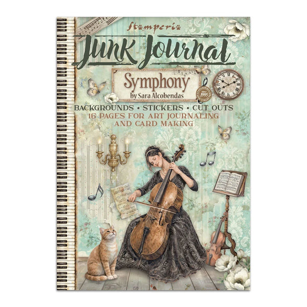 Junk Journal Symphony by Sara Alcohobendas with a woman playing cello and cat on cover