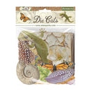 Packaged die cuts with nature-themed designs including lizards, butterflies, and flowers.