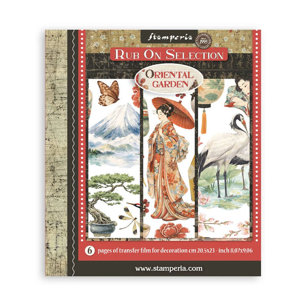 Stamperia Rub On Selection Oriental Garden transfer film packaging on a white background