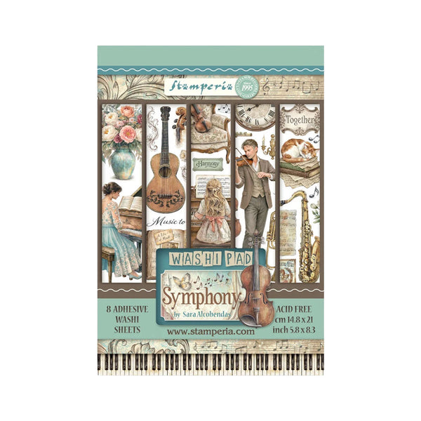 Stamperia washi pad with musical-themed design on a white background