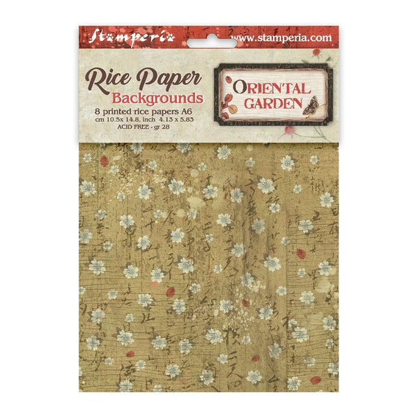 Packaging of Stamperia Rice Paper Backgrounds with floral design on a white background