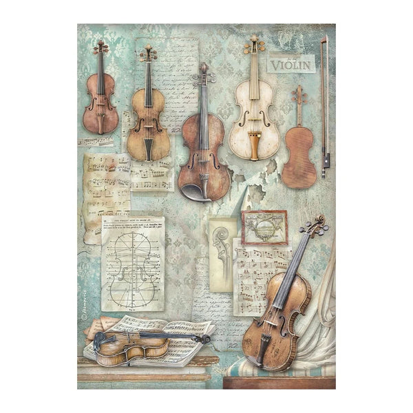 Decorative panel with vintage violins and music sheet background