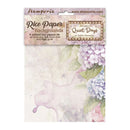 Packaging of Stamperia rice paper with floral design and brand name.