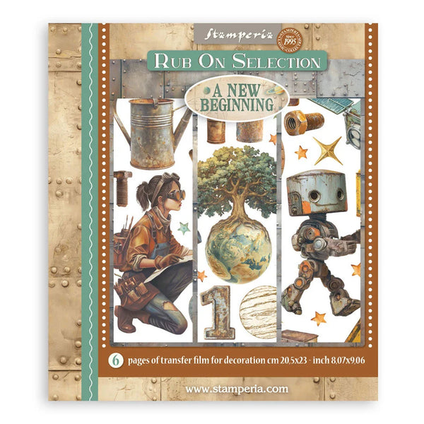 Stamperia Rub On Selection packaging with illustrations and text on a beige background