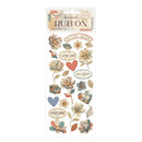 Decorative rub-on transfers with floral and heart designs on a white background