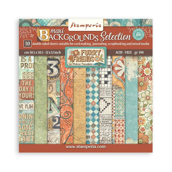 Stamperia Double-Sided Paper Pad 12"x 12" - Backgrounds Selection - Furry Friends