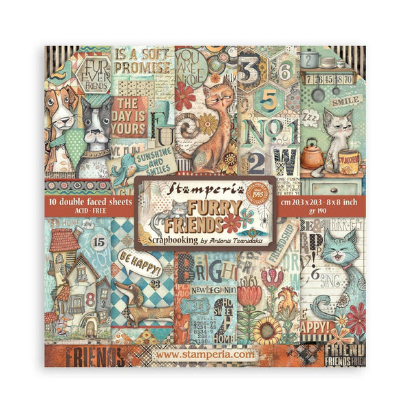 Stamperia Scrapbooking Small Pad 8" ‚àö√≥ 8" 10/pkg - Furry Friends