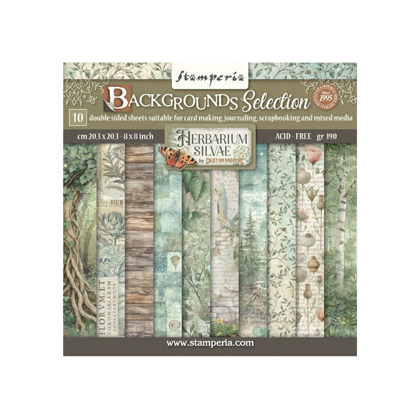 Stamperia Scrapbooking Small Pad 8" x 8" 10/pkg - Backgrounds Selection - Herbarium Silvae