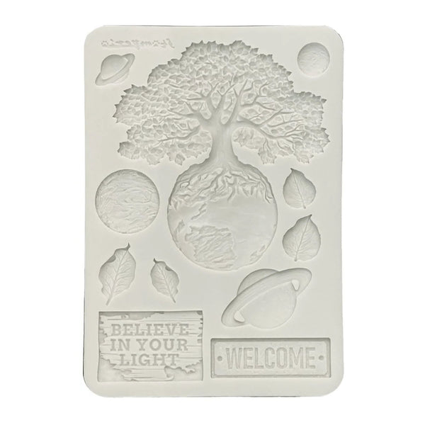 Silicone mold with tree and leaf designs on a white background