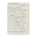 Silicone mold with various shapes and text on a white background