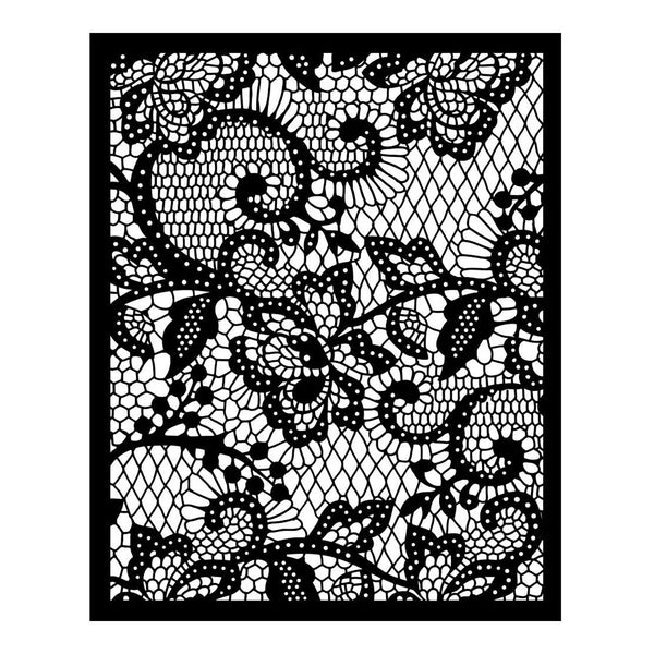 Black lace pattern on a white background