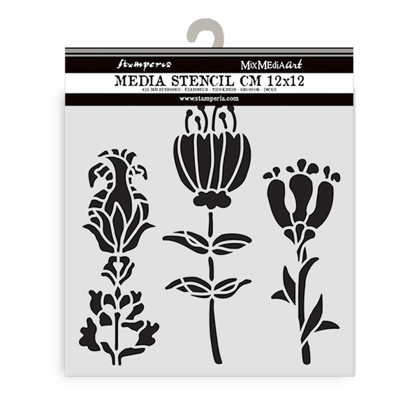 Stamperia Thick Stencil 4.72" ‚àö√≥ 4.72" - Furry Friends Stylised Flowers