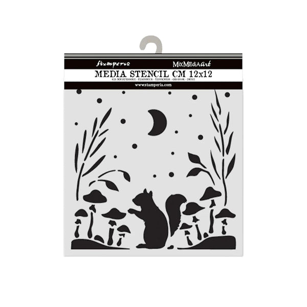 Stamperia Thick Stencil 4.72"x 4.72" - Herbarium Silvae Squirrel
