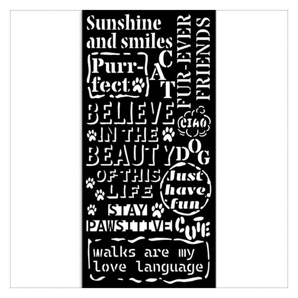 Stamperia Thick Stencil 4.72" ‚àö√≥ 9.84" - Furry Friends Quotes Pattern