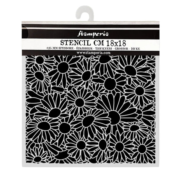 Stamperia floral stencil with black design on a white background